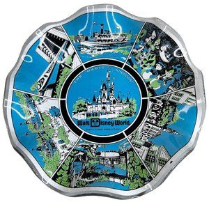 1970s Walt Disney World Magic Kingdom Glass Bowl Blue Candy Dish Memorabilia